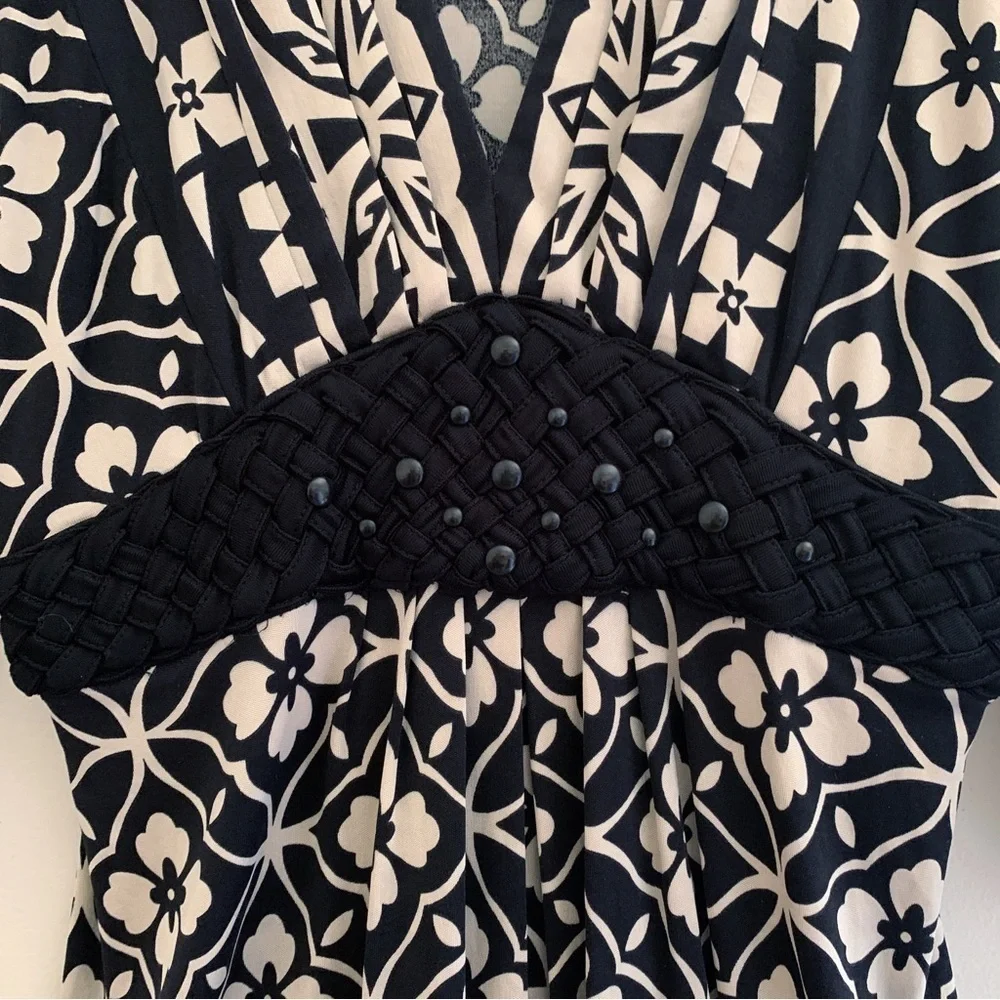 Hale Bob Deep V Neck Floral Silk Dress Small Cocktail LBD - Picture 3 of 8